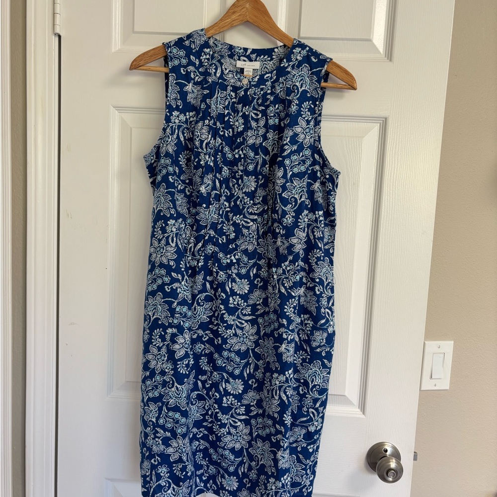 NWT Linen Blue Floral Pintuck Dress JJill